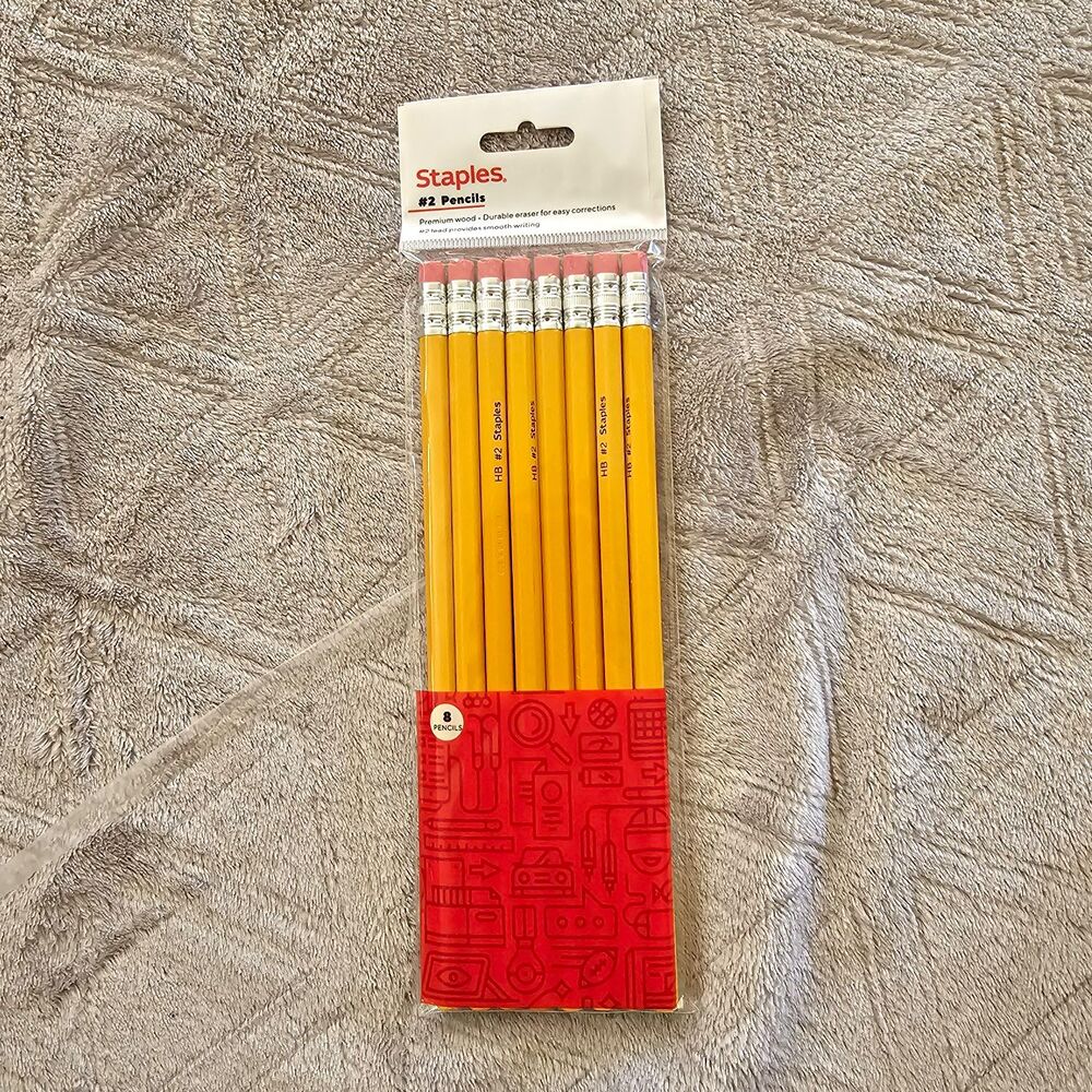 Staples #2 HB Standard Wooden Pencils w/ Erasers, 8 Count Pack ST60571